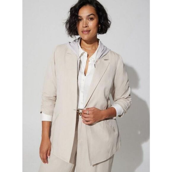 ✨Torrid Studio Linen Sz 2X Cream/Gray Blazer✨ - Picture 2 of 10